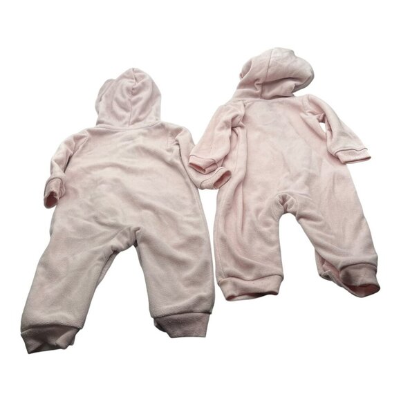 Lot Of 2 Carter’s Baby Hooded Fleece One Piece 6-9M Heart Pink Floral Pocket - Picture 2 of 16